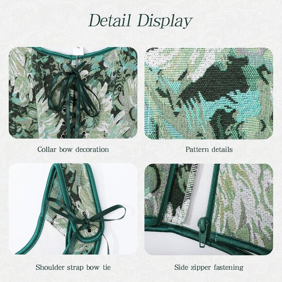 Women's Green Daisy Floral Renaissance Corsets Cottage Core Vest Corset Tops - Picture 5 of 7